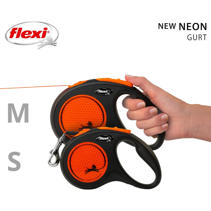 Висувна обплітальна повідка для собак FLEXI New Comfort, 5 м, розмір M, рожева (чорний/неоновий помаранчевий)