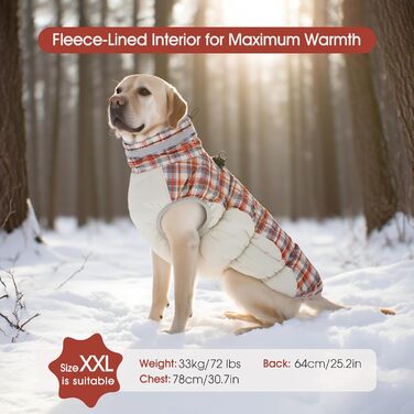 Зимовий одяг для собак FUAMEY – тепла куртка для собак з блискавкою, інтегрований поводок, м'яка підкладка, водонепроникна, світловідбиваюча – рожевий леопард, S, M, L (XX-Large(обхват грудей: 35 дюймів), червоний клітка)