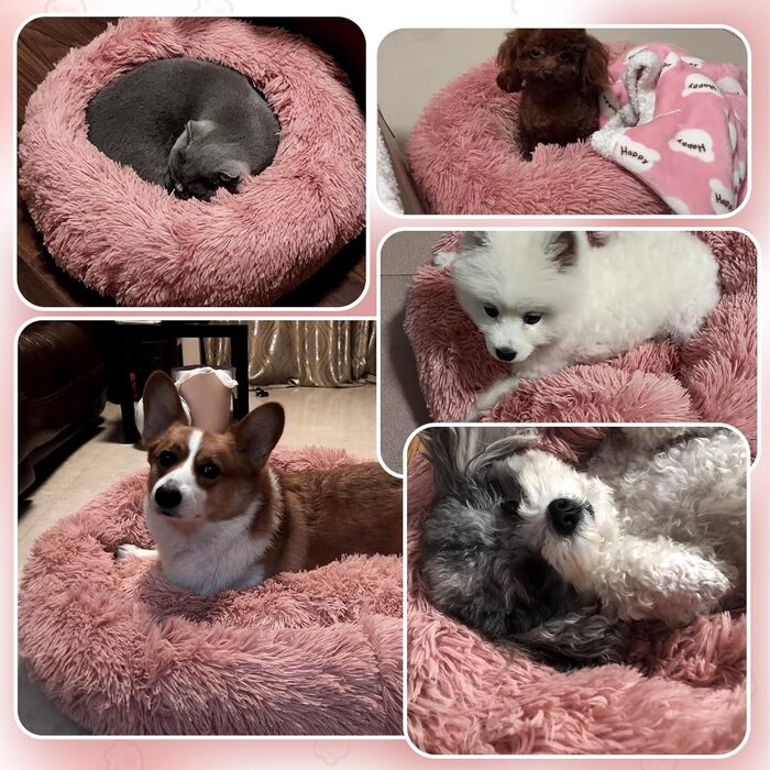 М'яке ліжко для собак та котів, корзина для собак, миється, подушка для собак 70 см, кругла корзинка для собак з плюшу, ліжко для собак та котів, для маленьких, середніх та великих собак, (Д 50 x Ш 50 x В 20 см, Рожевий)