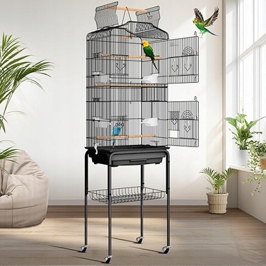 Клітка для птахів VIVOHOME на колесах із стільницею, 162 см, чорна