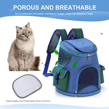 PETCUTE Рюкзак-переноска для собак і котів, дихаючий, знімний килимок, безпечна повідка, для подорожей, походів, кемпінгу, до 6 кг, блакитний + рожевий