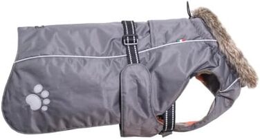 Теплий зимовий пуховик для собак Chiara з шлейкою, сірий, розмір L, з відбиваючими смугами та штучним хутром