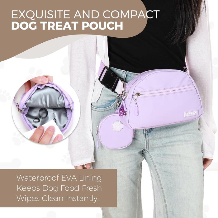 Сумка для дресирування собак Leckerlibeutel, з маленьким кишеньковим мішечком, вбудованим диспенсером для пакетів та тримачем для собачих екскрементів, кремового кольору (лавандовий)