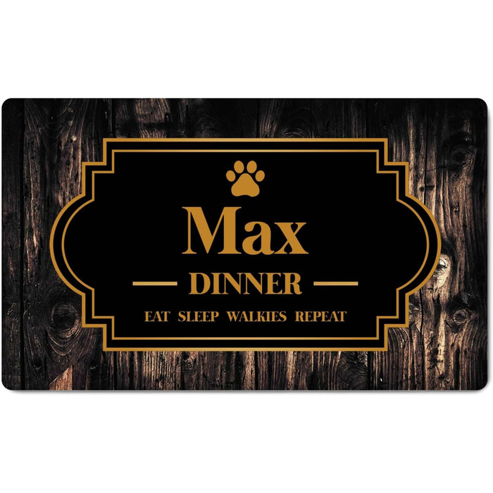 Персоналізований килимок для годівлі з іменем для собак та котів | Килимок для миски з іменем | 45 x 75 см | Гумовий килимок 4 мм | З мотивом домашнього улюбленця | Колір [140] (Дерев'яний фон)