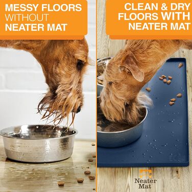 Водонепроникний килимок під миску для котів і собак Neater Pet Brands, силіконовий, темно-синій, 48,3x30,5 см, захист підлоги від води та корму