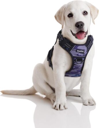 Шлейка для собак Funfox для великих собак, тактична, міцна, анти-тяга, дихаюча, камуфляж (M, фіолетовий камуфляж)