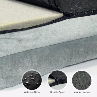 Ортопедичне ліжко для собак 90x65x18 см, сірого кольору - зручне собаче ліжко з бортиками, м'який дизайн з рожевими квітами, знімний та пральний чохол, неслизьке та водонепроникне покриття, підходить для собак середніх розмірів (L 90 x W 60 x H 18 см)