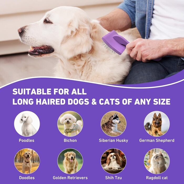Щітка для грумінгу собак золотистих пуделів, щітка для пуделів, щітка для собак з маленькими гумовими наконечниками, аксесуари для Golden Doodle, гребінець Dematting з довгими зубцями для довгошерстих собак (великий)