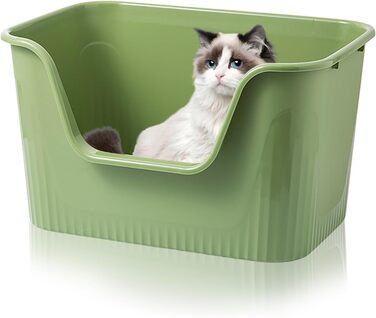 Відкритий лоток для котів Duscdesp, великий 64x45x33 см, без кришки, з високим бортиком, сірий, для великих котів та кошенят, захист від розбризкування