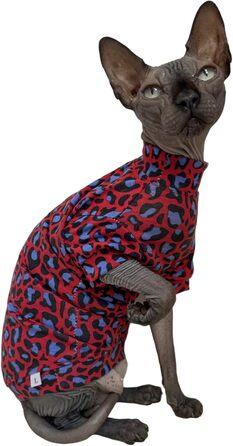 Футболка для собак Sphynx, бавовна, без хутра, круглий комір, леопардовий принт, розмір L (3,5–4,5 кг), синьо-червоний леопардовий принт