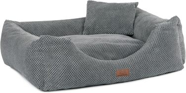 М'яке ліжко для собак та котів Oaza з бортиком, прямокутна/куляста форма, кремовий/темно-сірий колір, 80x70 см