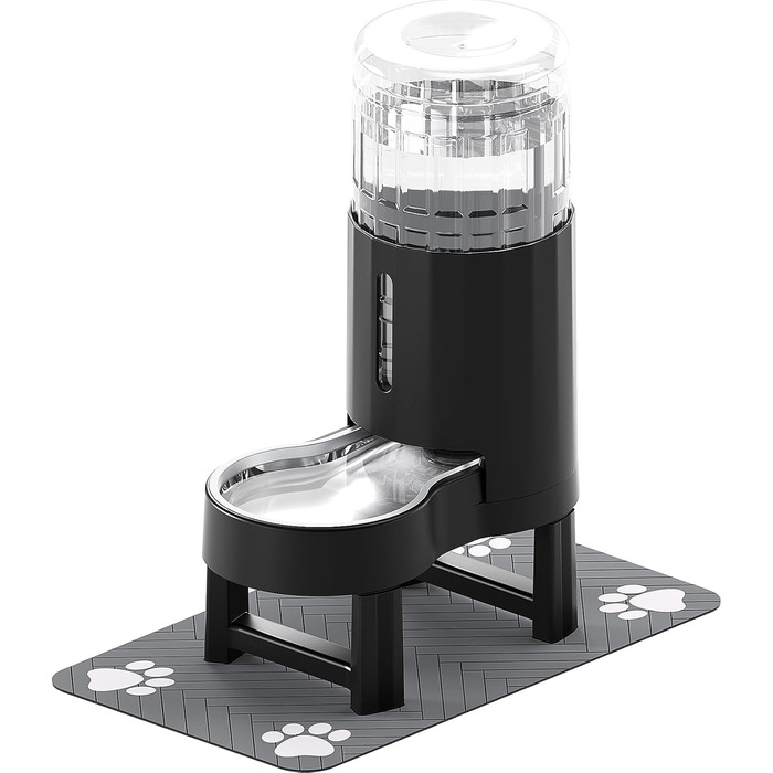 Автоматичний поїльник для собак та котів CZPET з нержавіючою чашею, гравітаційна подача води, 100% BPA-free, велика ємність, тихий, чорний, 7 л + підставка + килимок