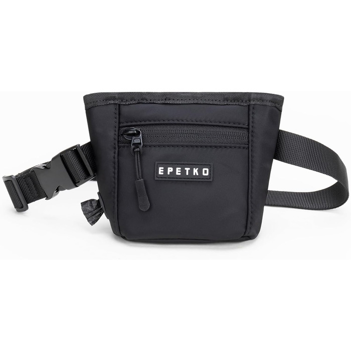 Сумка для ласощів для собак з металевим кліпом на ремінь, міцна застібка-магніт, велика місткість, диспенсер для пакетів для вигулу (чорний)