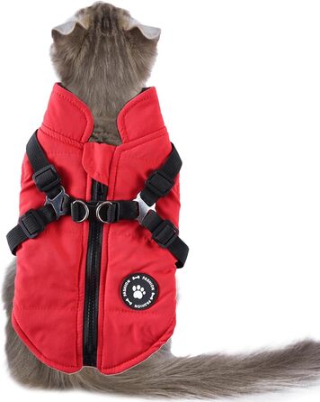 Теплий жилет для собак з шлейкою, водонепроникна куртка з шлейкою та D-подібними кільцями, теплий жилет для собак, одяг для собак, середні та великі породи, зелений (червоний, S)