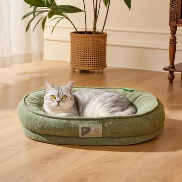 Ортопедичне ліжко для собак та кошенят, м'яке ліжко для котів, миється, знімний чохол, антиковзаюча підкладка, зелене, розмір M (50x45 см)