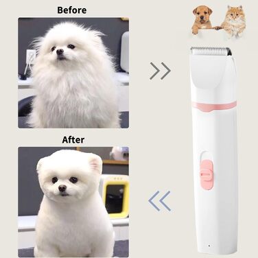 Airminti 4в1 Тиха машинка для стрижки шерсті котів, USB-зарядка, 4 знімні насадки, машинка для собак, для догляду за очима/вухами/лапами/нігтями (Рожева)