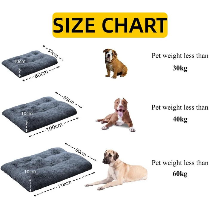 М'яке ліжко для собак великих та середніх порід, плюшеве килим для собак, потовщене покриття для собак з неслизьким дном, пухнасте ліжко для домашніх тварин, можна прати та знімає стрес (59x80 см, темно-сіро-блакитний)