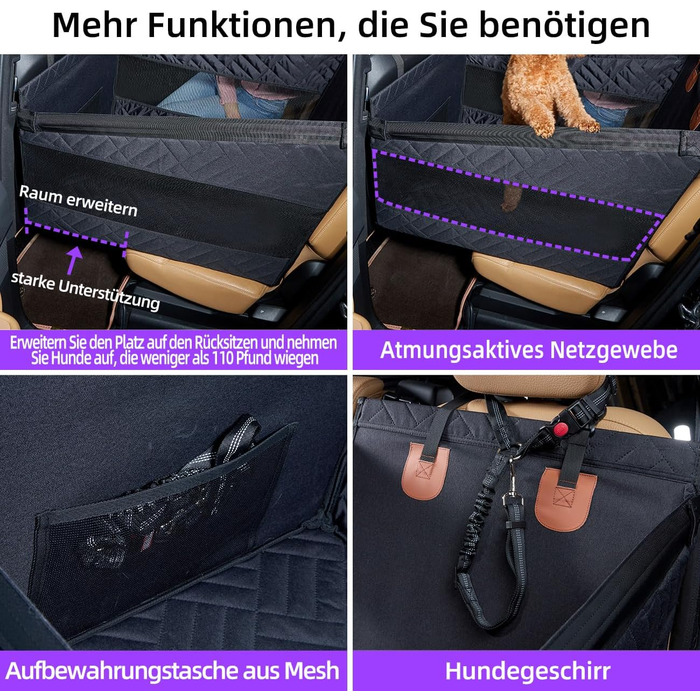 Автомобільний сидіння для собак великих порід до 25 кг – безпечний чохол на сидіння, міцний бустер для собак з подовжувачем для заднього сидіння та водовідштовхувальний килимок для собак (Чорний, S)