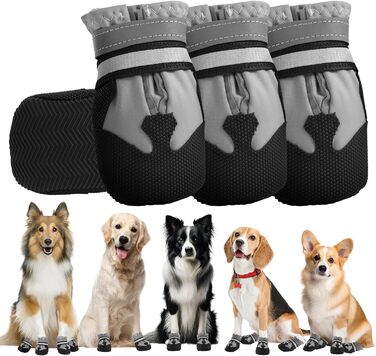 Водонепроникні собачі черевики з відбиваючими ременями, 4 шт., сірі, XL - захист лап для собак