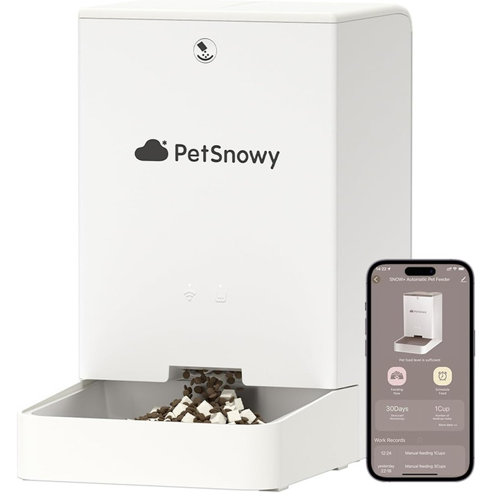 Автоматична годівниця PetSnowy 4L для котів і собак, Wi-Fi управління через додаток, подвійне живлення, зберігання свіжості, до 10 годувань на день, кремова