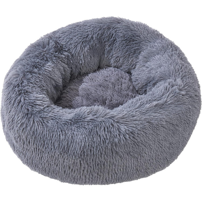 Кругле плюшеве ліжко Sleepdown для собак та котів, заспокійливе, суперм'яке, Donut-ліжко, антиковзаюча підставка, можна прати в машині, розмір M, 60 x 60 x 20 см, антрацит