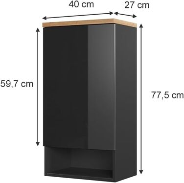 Шафа для ванної Vicco Eden, антрацит/дуб артісан, 40x77 см, меблі для ванної кімнати