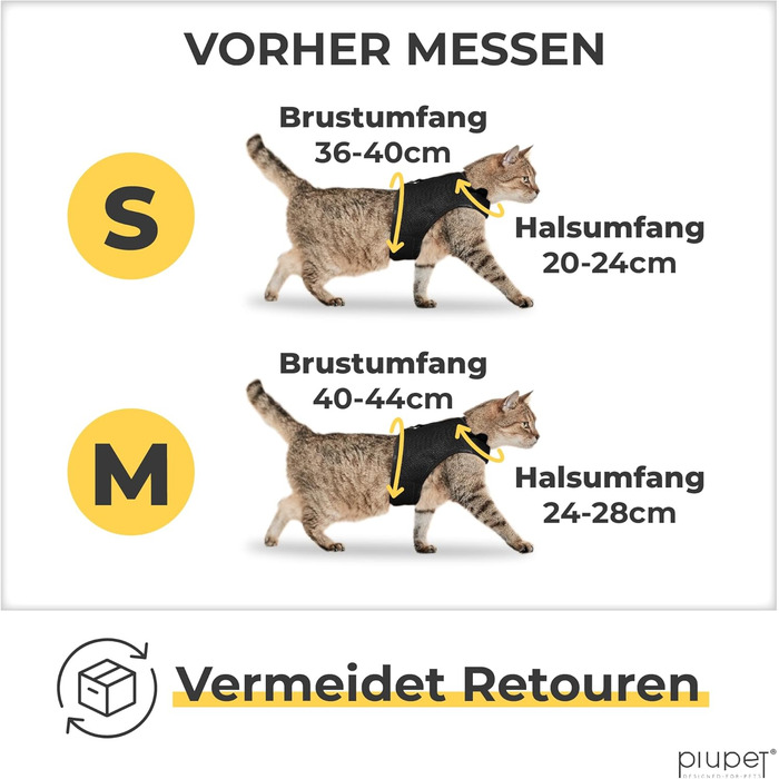 Шлейка для котів PiuPet® (S) з повідком 1,2м | Захист від втечі | Чорний колір | Розмір S (21-24см обхват шиї, 36-40см обхват грудей)