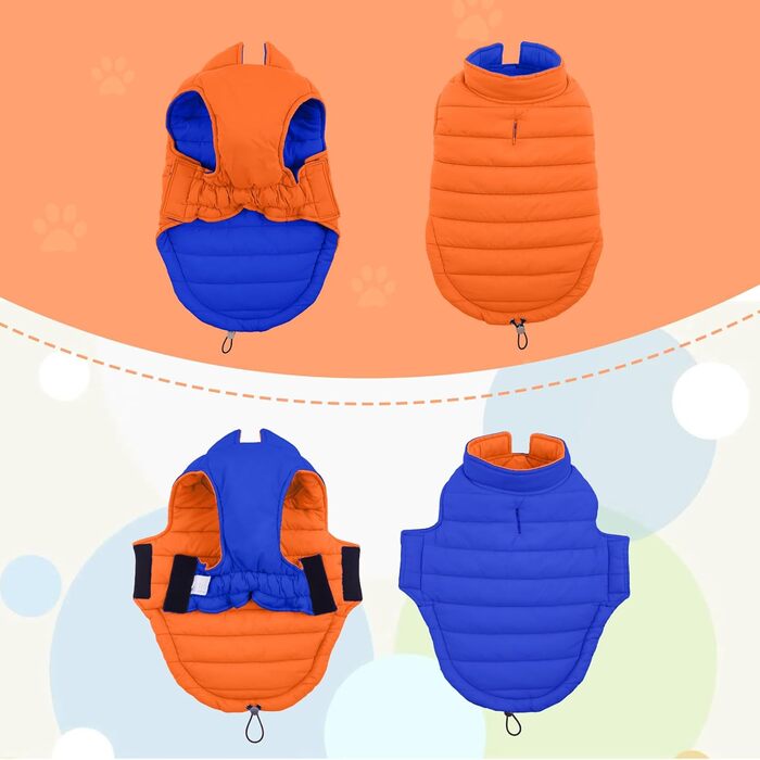 Зимовий теплий водонепроникний одяг для собак великих порід Lelepet, вітрозахисна куртка з клямками, оранжевий/синій, 3XL