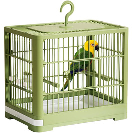 Клітка для птахів Vogel Reisekäfig | Транспортна переноска для птахів з висувною шухлядою, іграшками, складаний вольєр для папуг та синиць, зелена, 32 x 25 x 13 см