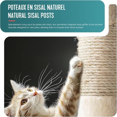 Кігтеточка для котів Vounot® - багатоповерхова кімнатна кігтеточка з платформами, печерою та іграшками, 112 см, бежева