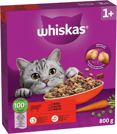 Сухий корм для дорослих котів Whiskas з яловичиною, набір 5 x 800 г