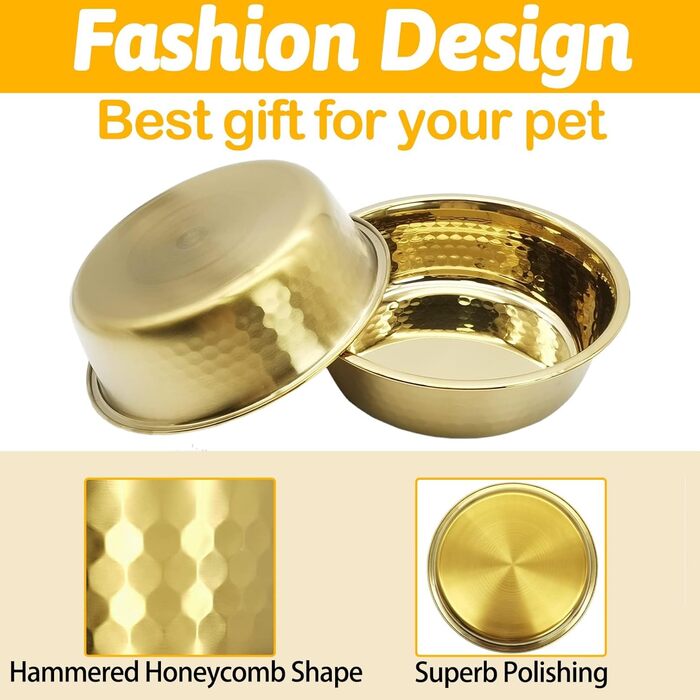 Набір з 3 преміум мисок для собак та котів Kathson з нержавіючої сталі, молоткова обробка, потовщене метал, діаметр 22,1 см, для собак та котів різних розмірів, можна складати, миються в посудомийній машині