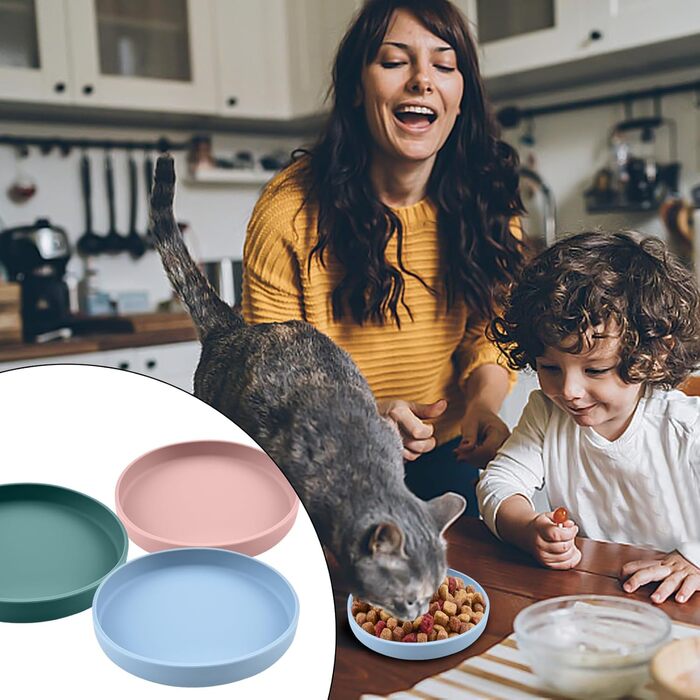 Набір з 4 миски для котів, 18 см, силікон, для сухого та вологого корму (темно-зелений, світло-рожевий, скандинавський блакитний)