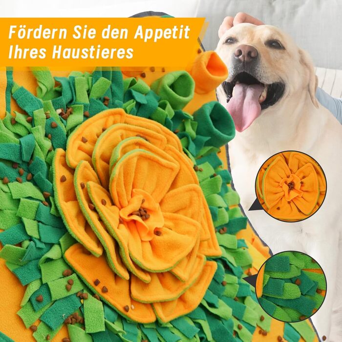 Килимок-нюхалка для собак HDOELGP, 70x70 см, оранжевий. Інтерактивна іграшка для собак, розвиває інстинкт пошуку їжі, легко миється. Підходить для малих та великих собак.