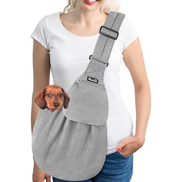 Сумка-переноска для собак SlowTon, сіра, з регульованим плечовим ременем та передньою кишенею