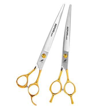 Набір професійних ножиць для грумінгу домашніх тварин (19,1 см), прямі та зігнуті ножиці для вирівнювання, сталь VG10