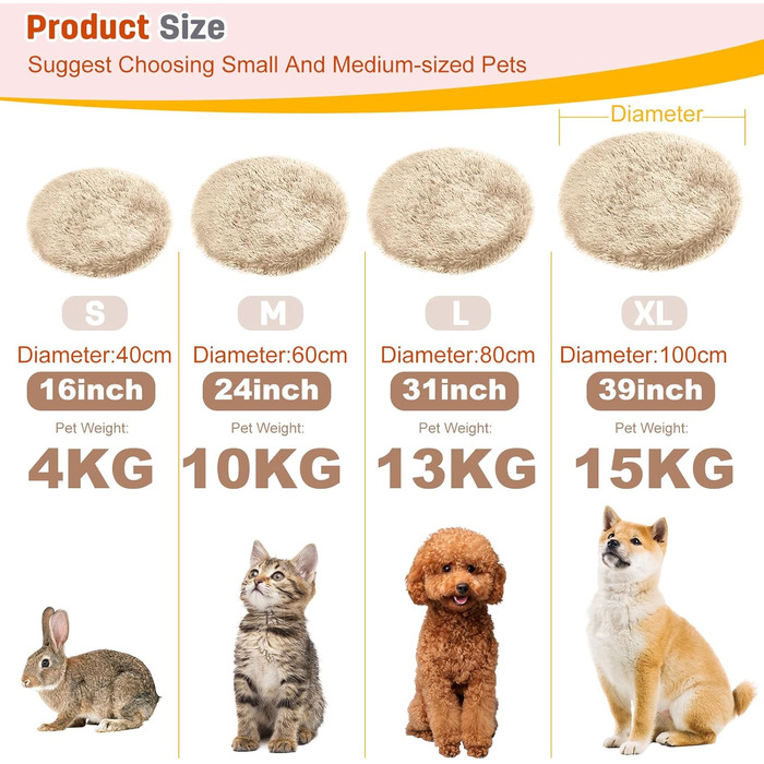 PETCUTE М'яке ліжко для собак, великих та середніх порід, 40x40 см, персиковий колір. Зручне, тепле, з антиковзною основою, легко миється.