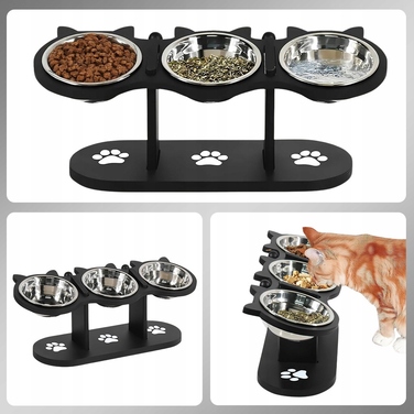 Дерев'яна стійка для годування тварин з 3 сталевими мисками