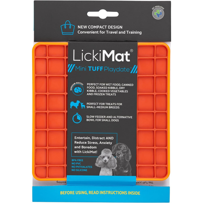 Килимок для собак LICKIMAT Mini Tuff: повільне годування, розвага та зменшення тривоги, рожевий/оранжевий, LM913X