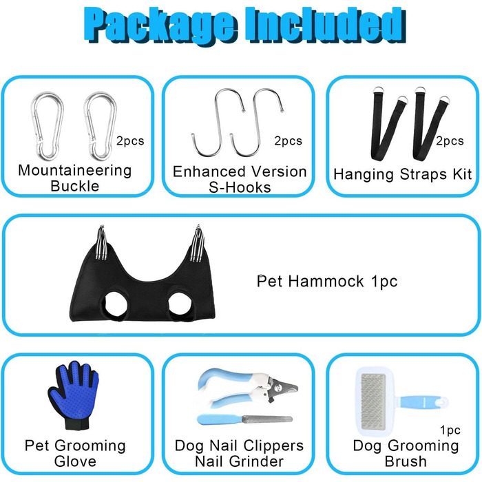 Набір для догляду за тваринами: гамак, триммер для нігтів, нашийник для грумінгу, фіксатор, петля для грумінгу, дихаюча сумка, помічник для малих тварин, чорний інструмент для догляду за кігтями