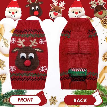 Пуловер для собак SlowTon на Різдво з оленем - теплий зимовий костюм для маленьких та середніх собак, червоно-білий (M)