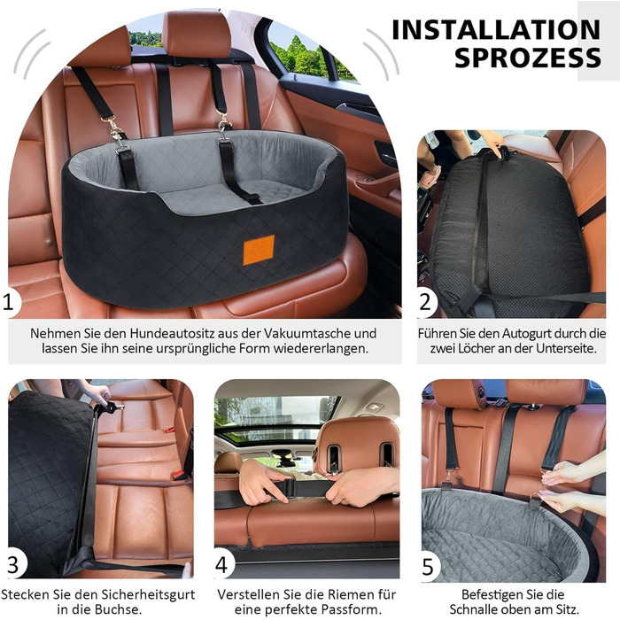 Автокрісло для собак великих та середніх порід (до 25 кг) або 2 маленьких, з поводокком та знімним чохлом – чорний колір