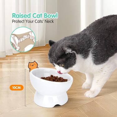 Набір мисок для котів Nobleza (2 шт) з кераміки, нахил 15°, проти блювоти, для корму та води, підходить для котів та маленьких собак, білий колір