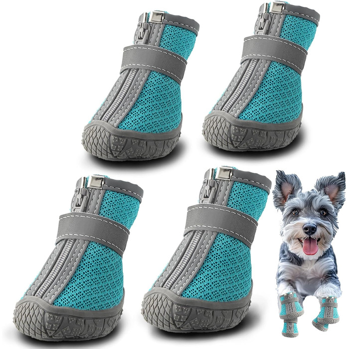Чоботи для собак Hcpet: дихаючі, з світловідбиваючими ремінцями, антиковзні, для маленьких собак, 4 шт., оливковий (розмір 1, блакитне озеро)