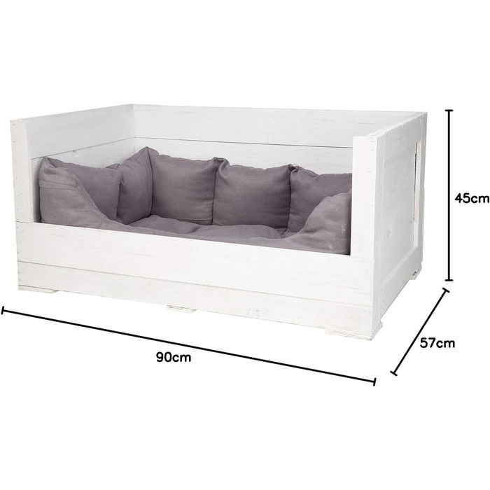 Собаче ліжко Kistenkolli Altes Land Balu з дерева з подушкою 90x57x45 см, корзина для собак, лежанка, вінтаж, для дому та вулиці, білий колір