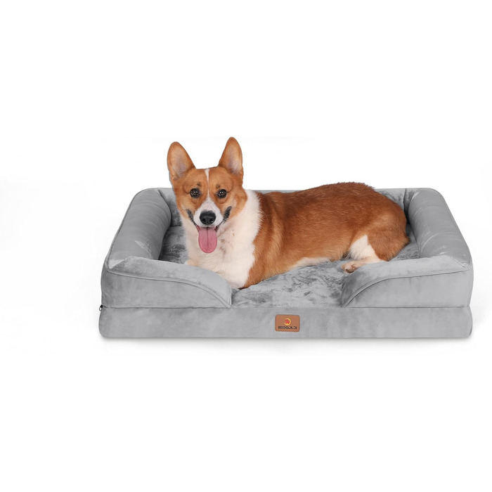 Ортопедичне ліжко для собак великих порід, ергономічне диван-лежанка з піною у формі ковчега, водонепроникне, неслизьке ліжко для собак 89x63 см, світло-сірий (світло-сірий, Д 89 x Ш 63 x В 17 см)