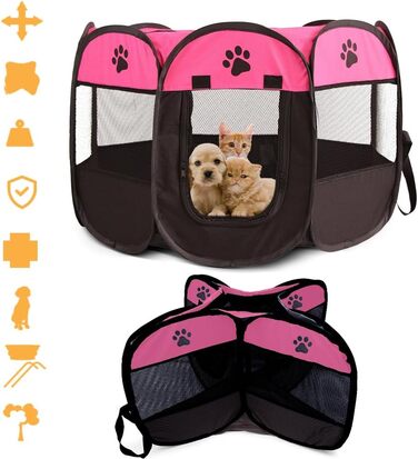 Клітка-забіг для цуценят та тварин, 74x74x43 см. Підходить для собак, котів, кроликів та інших дрібних тварин. Для використання в приміщенні та на вулиці (Рожева)