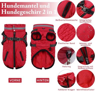 Теплий зимовий одяг для собак та котів - куртка, водонепроникний, зелений (XXL, червоний)