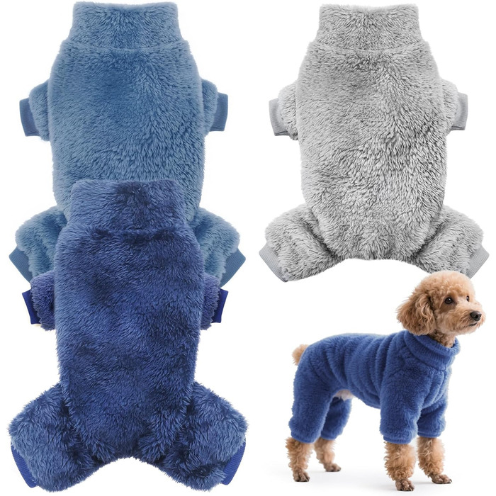 3-Piece Set Плюшеві піжами для собак Idepet, теплий одяг для тварин, костюми для собак та котів, розмір S (Сірий, Синій, Морська хвиля)