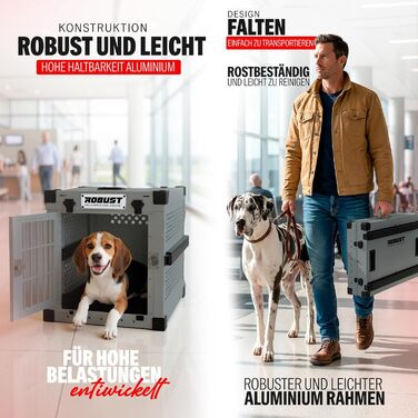 Міцна переносна клітка для собак Robuste Hundetransportbox, XXL, сірий колір. Підходить для різних порід собак, зручна для транспортування в авто, для дому та подорожей.